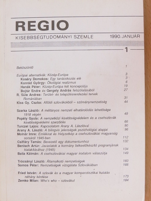 Arany A. László - Regio 1990. január [antikvár]