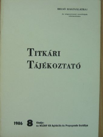 Titkári tájékoztató 1986/8. [antikvár]