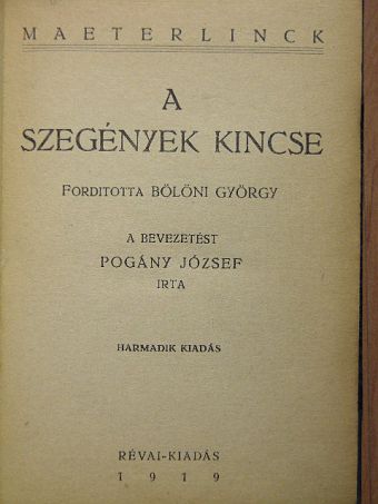 Maeterlinck - A szegények kincse [antikvár]