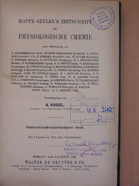 A. Ellinger - Hoppe-Seyler's Zeitschrift für Physiologische chemie CXXVIII/1-6. [antikvár]