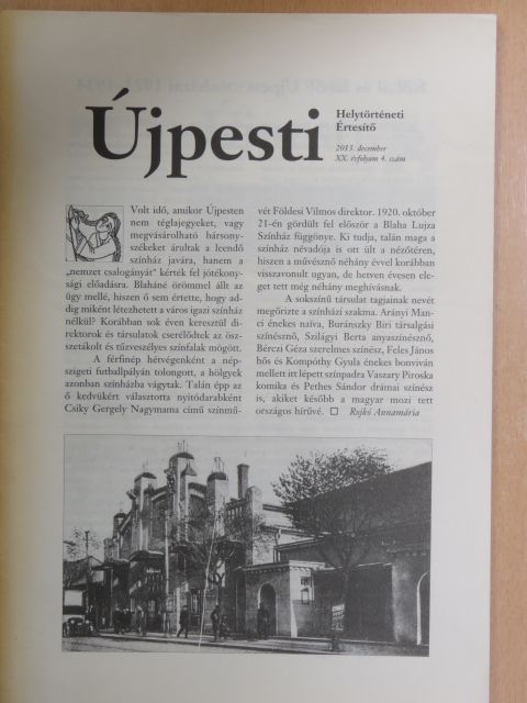 Dr. Gerber Alajos - Újpesti Helytörténeti Értesítő 2013. december [antikvár]