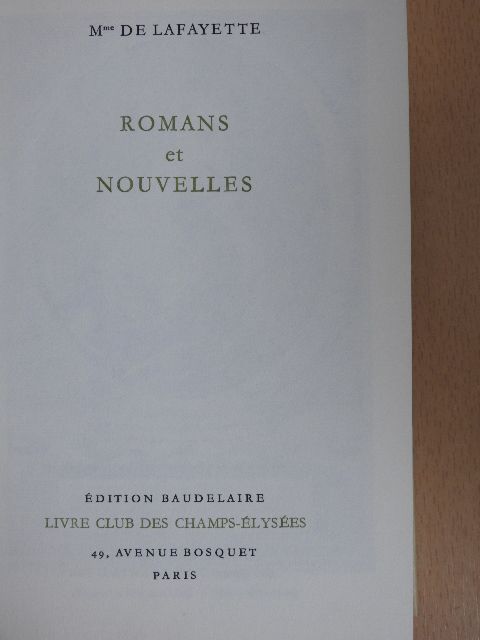 Madame De Lafayette - Romans et Nouvelles [antikvár]