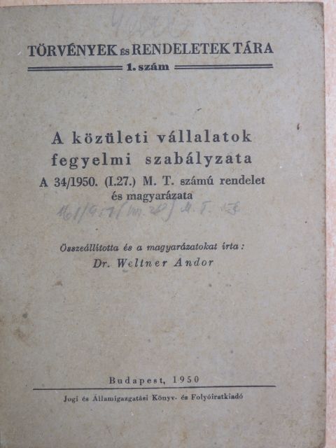 A közületi vállalatok fegyelmi szabályzata [antikvár]