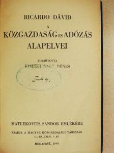 David Ricardo - A közgazdaság és adózás alapelvei [antikvár]