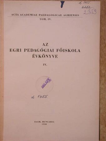 Berzy András - Az Egri Pedagógiai Főiskola Évkönyve 1958. IV. [antikvár]