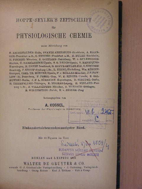 A. Ellinger - Hoppe-Seyler's Zeitschrift für Physiologische chemie CXXVII/1-6. [antikvár]