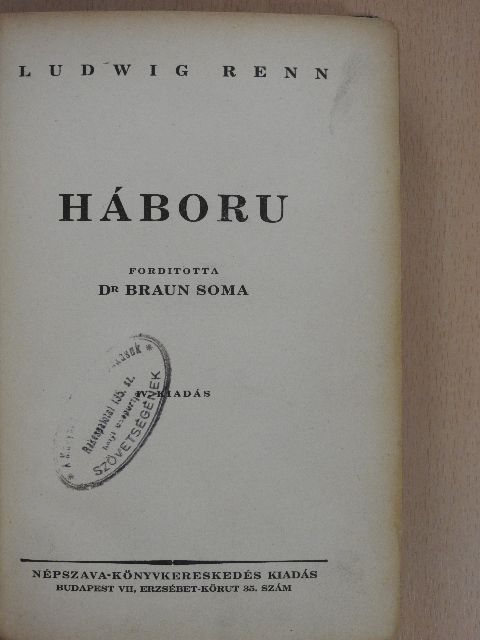 Ludwig Renn - Háboru [antikvár]
