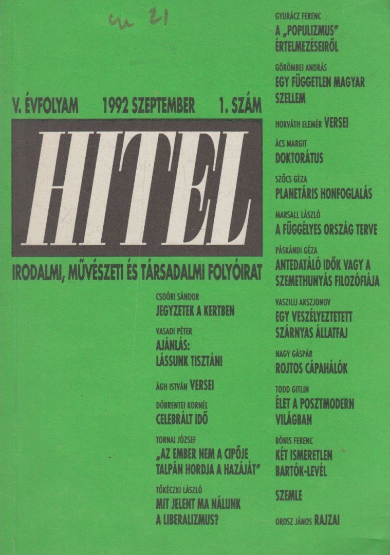 Csoóri Sándor - Hitel 1992/1. [antikvár]