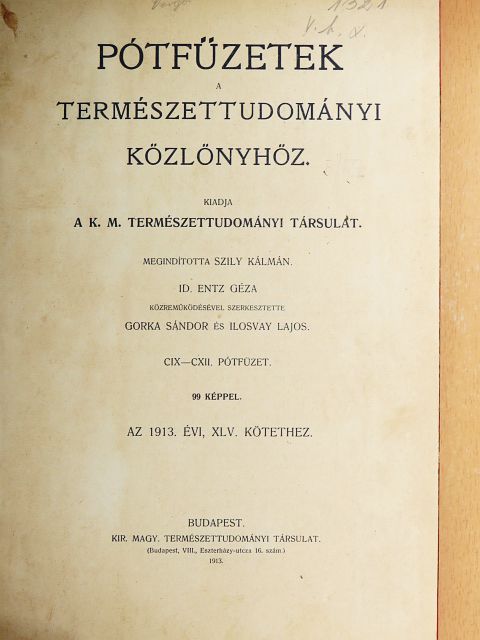 Balló Rezső - Pótfüzetek a Természettudományi Közlönyhöz 1913-1914/1-4. [antikvár]