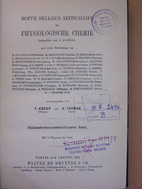 A. Windaus - Hoppe-Seyler's Zeitschrift für Physiologische chemie CLXXVI/1-6. [antikvár]