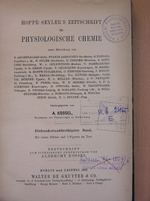 A. Windaus - Hoppe-Seyler's Zeitschrift für Physiologische chemie CXXX/1-6. [antikvár]