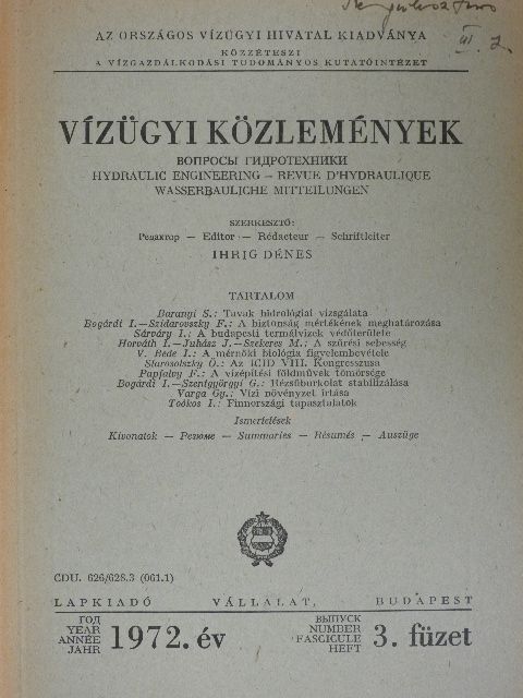 Baranyi Sándor - Vízügyi Közlemények 1972/3. [antikvár]