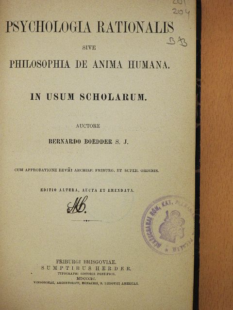 Bernardo Boedder S. J. - Psychologia rationalis sive philosophia de anima humana [antikvár]