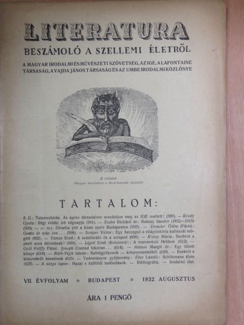 Dr. Hámos Margit - Literatura 1932. augusztus [antikvár]