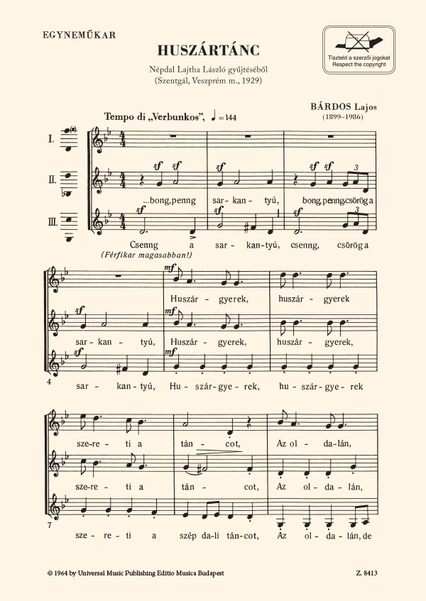 BÁRDOS LAJOS - HUSZÁRTÁNC EGYNEMŰKAR LAJTHA LÁSZLÓ GYŰJTÉSÉBŐL