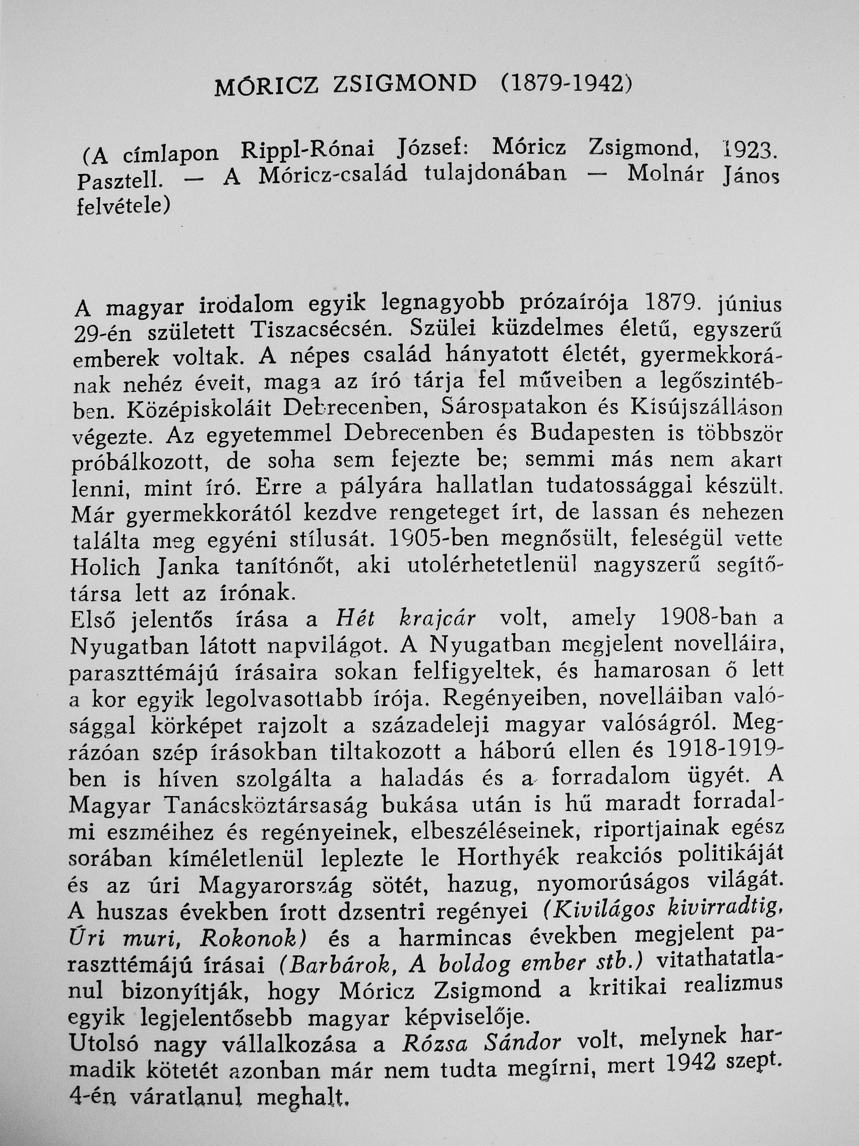 Sára Péter - Móricz Zsigmond [antikvár]