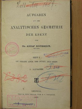 Dr. Adolf Hochheim - Aufgaben aus der Analytischen Geometrie der Ebene I-II. [antikvár]
