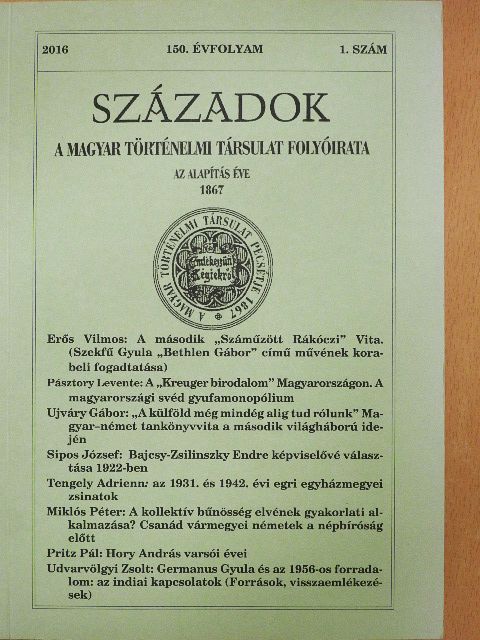Apor Péter - Századok 2016/1. [antikvár]