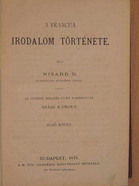 Nisard D. - A franczia irodalom története I. [antikvár]