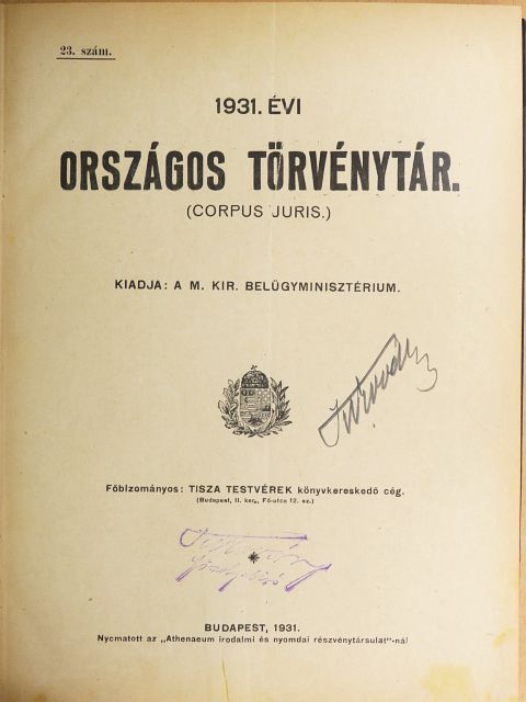 1931. évi Országos Törvénytár [antikvár]