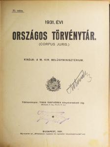 1931. évi Országos Törvénytár [antikvár]