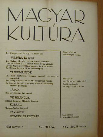 Bálint Sándor - Magyar Kultúra 1938. május 5. [antikvár]