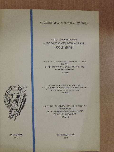 Dr. Kovács László - A Mosonmagyaróvári Mezőgazdaságtudományi Kar Közleményei 1972/19 [antikvár]