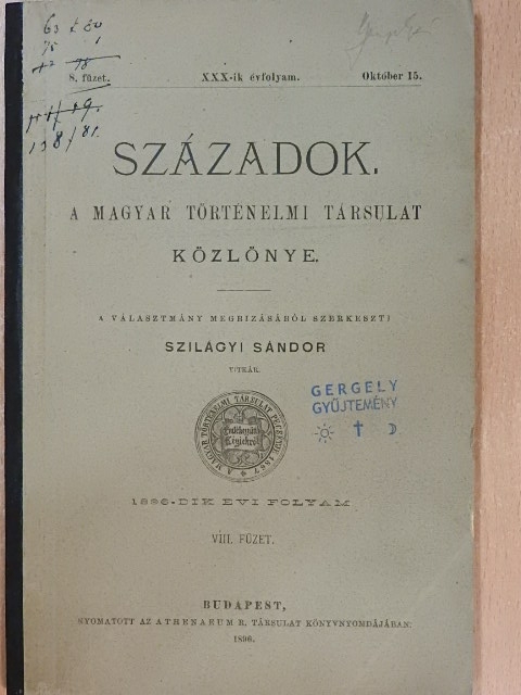 Ádám G. - Századok 1896. október 15. [antikvár]