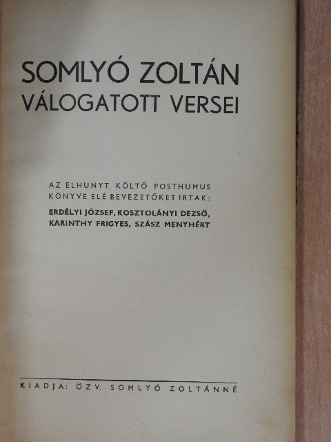 Somlyó Zoltán - Somlyó Zoltán válogatott versei [antikvár]