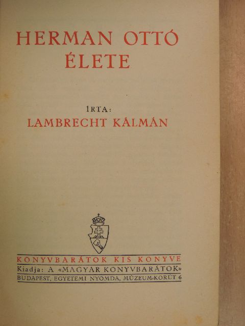 Lambrecht Kálmán - Herman Ottó élete [antikvár]