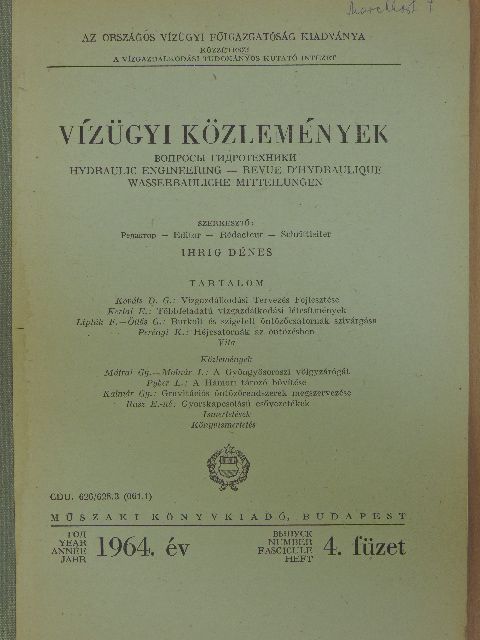 Kalmár Gyula - Vízügyi Közlemények 1964/4. [antikvár]