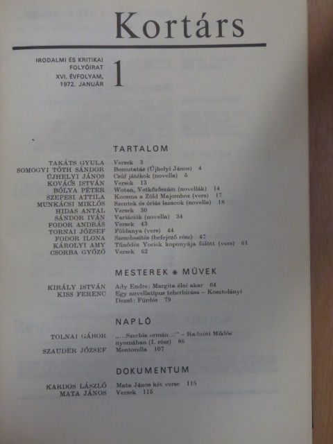 Fábián László - Kortárs 1972. (nem teljes évfolyam) [antikvár]