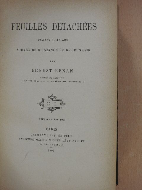 Ernest Renan - Feuilles détachées [antikvár]
