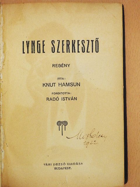 Knut Hamsun - Lynge szerkesztő [antikvár]