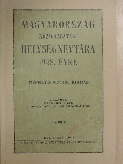 Magyarország közigazgatási helységnévtára 1948. évre [antikvár]