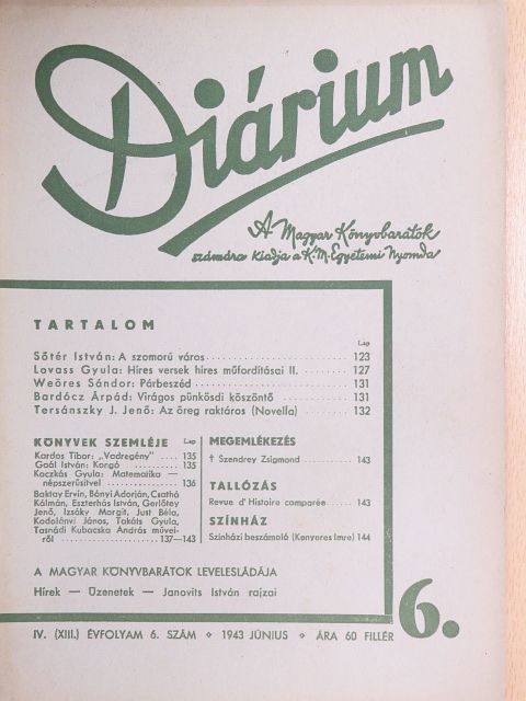 Bardócz Árpád - Diárium 1943. június [antikvár]