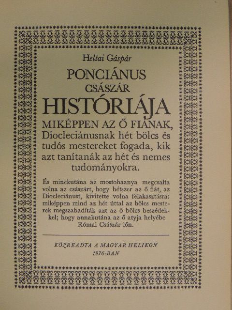 Heltai Gáspár - Ponciánus császár históriája [antikvár]