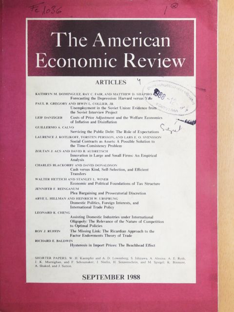 Kathryn M. Dominguez - The American Economic Review September 1988 [antikvár]