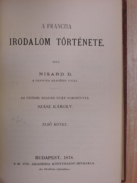 Nisard D. - A franczia irodalom története I. [antikvár]