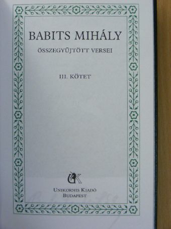 Babits Mihály - Babits Mihály összegyűjtött versei III. (töredék) [antikvár]