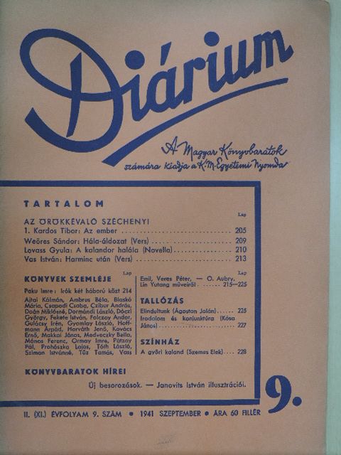 Kardos Tibor - Diárium 1941. szeptember [antikvár]