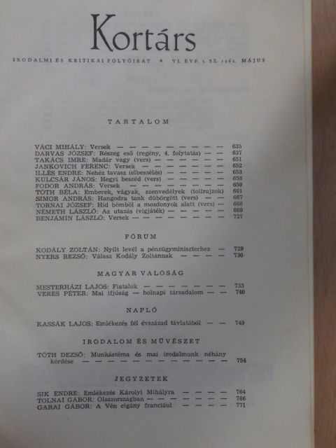 Arató Károly - Kortárs 1962. (nem teljes évfolyam) [antikvár]