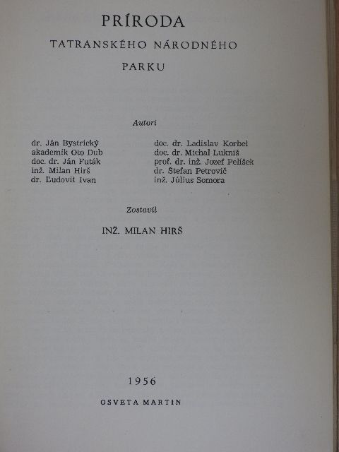 Doc. Dr. Ján Futák - Príroda Tatranského Národného Parku [antikvár]