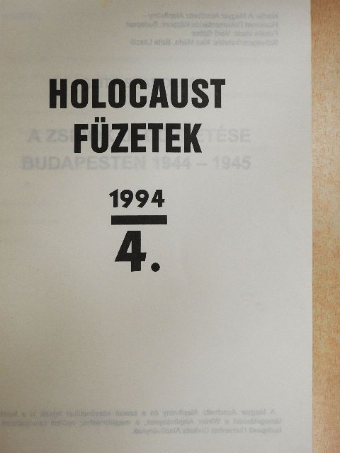 Szita Szabolcs - Holocaust füzetek 1994/4. [antikvár]
