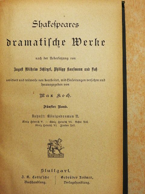 Shakespeare - Shakespeares dramatische Werke 5. (gótbetűs)  [antikvár]