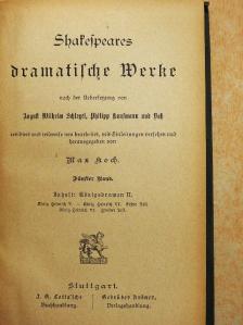 Shakespeare - Shakespeares dramatische Werke 5. (gótbetűs)  [antikvár]