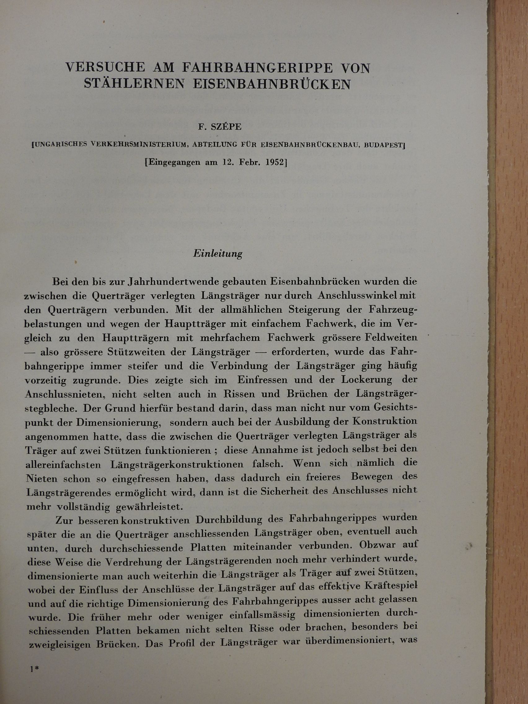 Szépe Ferenc - Versuche am Fahrbahngerippe von Stählernen Eisenbahnbrücken (aláírt példány) [antikvár]