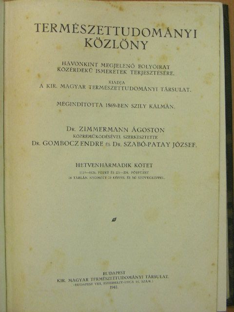 Aujeszky L. - Természettudományi Közlöny 1941. január-december/Pótfüzetek a Természettudományi Közlönyhöz 1941. január-december [antikvár]