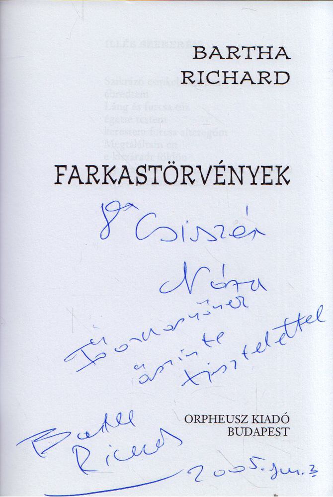 Bartha Richard - Farkastörvények (dedikált) [antikvár]