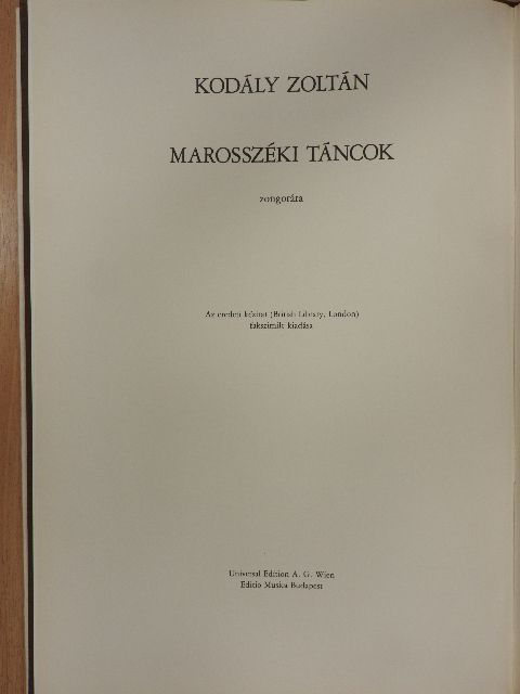 Kodály Zoltán - Marosszéki táncok [antikvár]